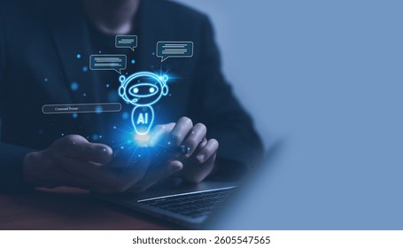 Using AI chat in search and giving  to help in business has technology, to create computer concepts with robots as new digital software

