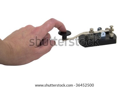 Using an antique telegraph key used as a retro communication device for Morse Code - path included