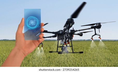 Using artificial intelligence in precision agriculture for drone sprayer control. Smart farming concept	