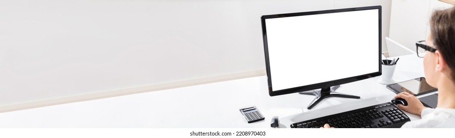 Using Blank Office Desktop Computer. Empty PC Screen