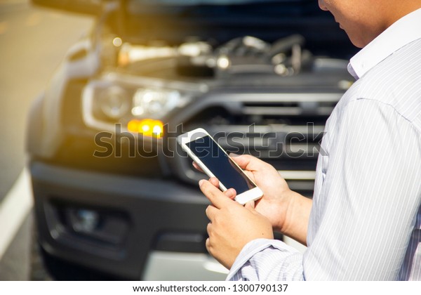 Using Mobile Phone Call Car Mechanic Stock Photo (Edit Now) 1300790137