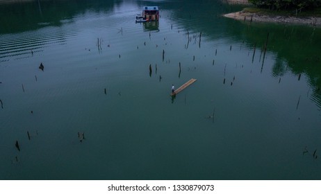 using a raft at the lake