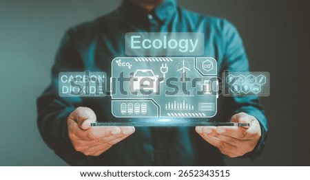 Using renewable energy is an ecosystem-friendly Concept. Electrical Engineering hand show innovation digital interface Electric car,With information on alternative energy sources For charging