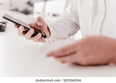 using smart phone for online shopping. smartphone and holding credit card with social - Shutterstock ID 1819365554