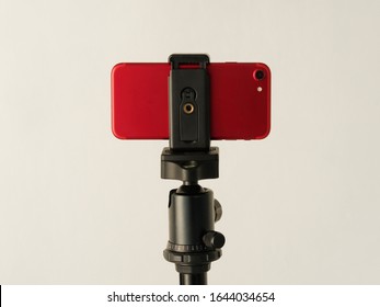 Using Smartphone Like Professional Photo Camera On Tripod.