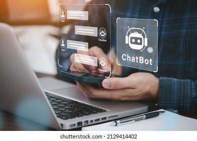 Using system AI Chatbot in computer or mobile application to uses artificial intelligence chatbots automatically respond online messages intelligent service to help customers 