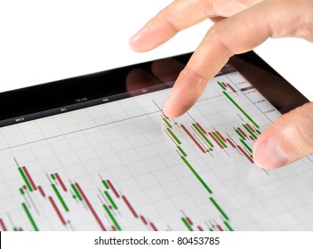 Using touch screen tablet for analyzing stock market chart. - Powered by Shutterstock - Get 15% off with code: PIKWIZARD15