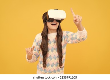 Using VR Headset. Kid Play Video Game. Digital Future And Innovation. Child In Virtual Goggles