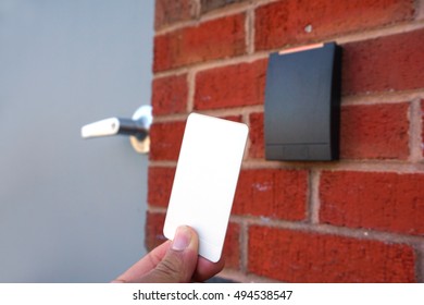 Using White Entrance Card At Door Entrance Card Reader