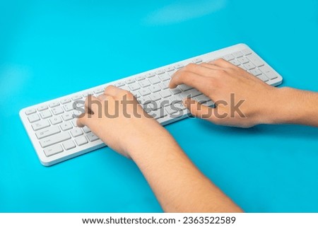 Using White Wireless Keyboard, Hands on New Grey Keyboard, Working, Printing on Copmputer Closeup
