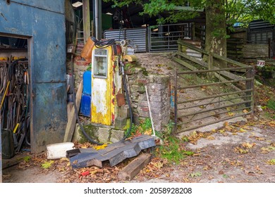 Usk, Monmouthshire Wales UK October 14 2021  Sporting Estate Farm Red Diesel Pump For Fuelling Farm Tractors And Land Rovers And Plant And Machinery