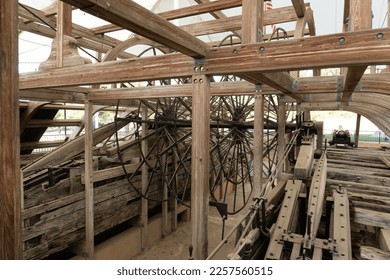 U.S.S. Cairo River Ironclad on display at Vicksburg National Military Park. USS Cairo, American ironclad warship built for U.S. Civil War, was sunk by mine. Discovered, lifted, preserved. Paddlewheel - Shutterstock ID 2257560515