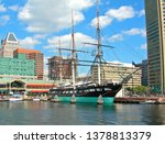 U.S.S. Constellation,sloop-of-war, the last sail-only warship, in Baltimore inner Harbor, Maryland USA.  