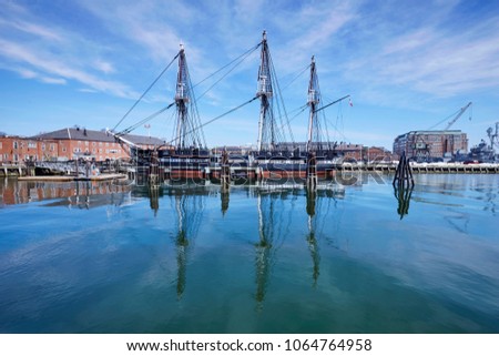 The USS Constitution (also known as Old Ironsides) three masted historical heavy frigate in Boston Navy Yard