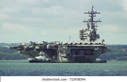 USS George H W Bush Docked In The Solent, UK - July 2017