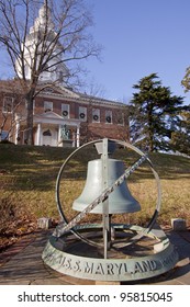 USS Maryland Bell From The Decommissioned Battleship On The Grounds Of The Maryland State House In Annapolis, MD. Where The Maryland General Assembly Convenes For Three Months A Year.