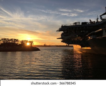 USS Midway At Sunset