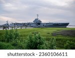 The USS Yorktown CV-10 historic ship by the port of South Carolina 11 June 2022