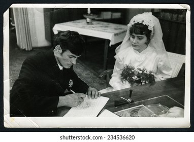 USSR- 1970s: A Vintage Photo Shows Wedding