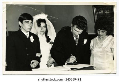 USSR- 1970s: A Vintage Photo Shows Wedding