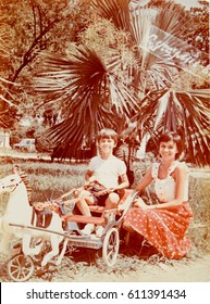 USSR, ABKHAZIA, SUKHUMI - CIRCA 1983: Vintage Photo Of Kids In Family Vacation At Abkhazia, USSR