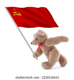 USSR CCCP Flag Being Carried By A Cute Teddy Bear