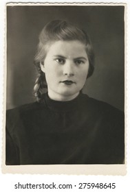 USSR - CIRCA 1940s: Studio Portrait Of A Beautiful Young Woman , Circa 1940s