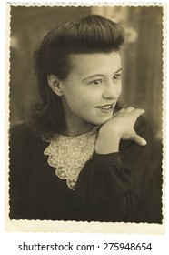 USSR - CIRCA 1940s: Studio Portrait Of A Beautiful Young Woman , Circa 1940s