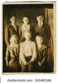 Ussr - CIRCA 1950s: An Antique Black & White Photo Show Family Portrait