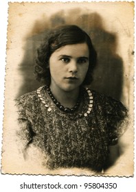 USSR - CIRCA 1950s: Studio Portrait Of A Young Woman With Beads, Circa 1950s