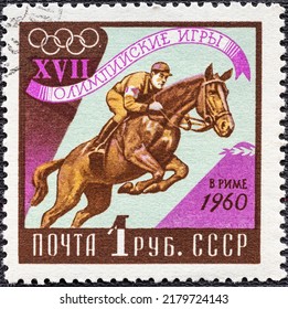 USSR - CIRCA 1960: Postage Stamp Printed In Soviet Union Shows Equestrian, Summer Olympics 1960, Rome Serie.