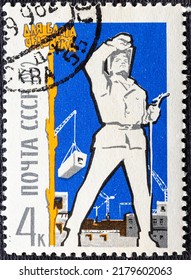 USSR - CIRCA 1962: A Stamp Printed In The USSR Russia Shows Builder With The Inscription For The Good Of The People From The Series The Russian People .