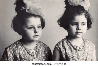 Ussr - CIRCA 1963s: An Antique Black & White Photo Of Portrait Of Girls Nice Twins.