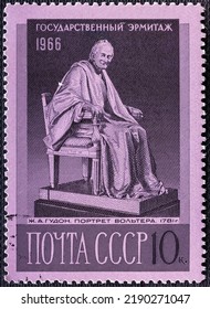 USSR - CIRCA 1966: A Stamp Printed In USSR Shows Statue Of Voltaire By Jean Antoine Houdon, Series, Circa 1966