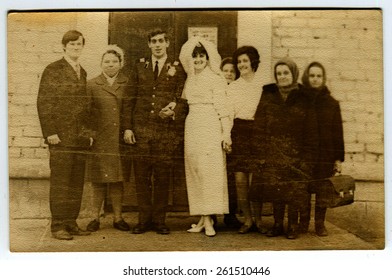 Ussr - CIRCA 1970s: An Antique Black & White Photo Show Wedding 