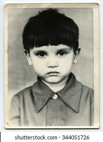 Ussr - CIRCA 1970s: An Antique Black & White Photo Show Little Boy