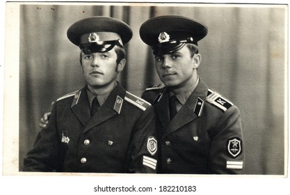 USSR  - CIRCA 1970s: An Antique Photo Shows Two Solders