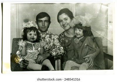 USSR - CIRCA 1970s: An Antique Photo Shows Family Portrait