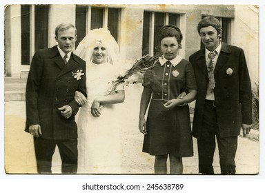 Ussr - CIRCA 1980s: An Antique Black & White Photo Show Wedding Portrait