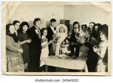 Ussr - CIRCA 1980s: An Antique Black & White Photo Show Wedding Feast