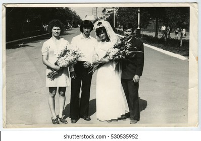 Ussr - CIRCA 1980s: An Antique Black & White Photo Show Wedding Portrait