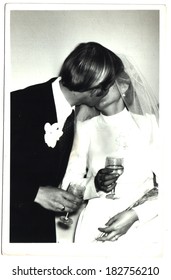 USSR  - CIRCA 1980s: An Antique Photo Shows Wedding Kiss