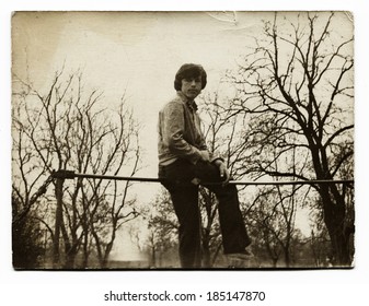   USSR - CIRCA 1980s : An Antique Photo Shows Young Man At The Bar