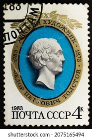 USSR - CIRCA 1983: Postage stamp 'Bas-relief by artist F. Tolstoy' printed in USSR. Series: '200th anniversary of the birth of F.P. Tolstoy' by artist N. Litvinov, 1983