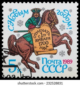 USSR - CIRCA 1989: A Stamp Printed In USSR Commemorating Peter The Great's 1700 New Year's Decree, Changing Russia To The Julian Calendar, Circa 1989.