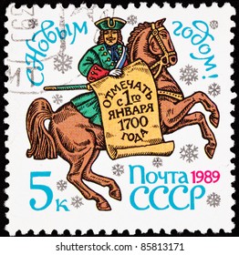 USSR - CIRCA 1989: A Stamp Printed In USSR Commemorating Peter The Great's 1700 New Year's Decree, Changing Russia To The Julian Calendar, Circa 1989.