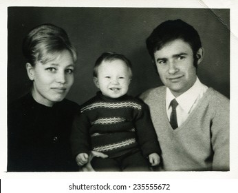 Ussr - CIRCA 1990s: An Antique Black & White Photo Show Family Portrait