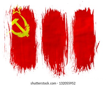 The USSR flag painted  painted and 3 vertical  brush strokes white background
