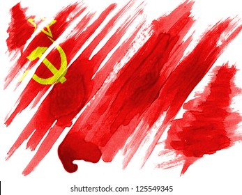 The USSR Flag Painted On  Painted With Watercolor On Paper