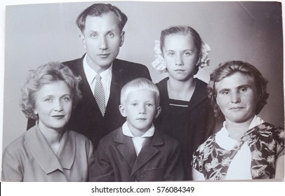 USSR, LENINGRAD - CIRCA 1963: Vintage Photo Of Happy Soviet Family